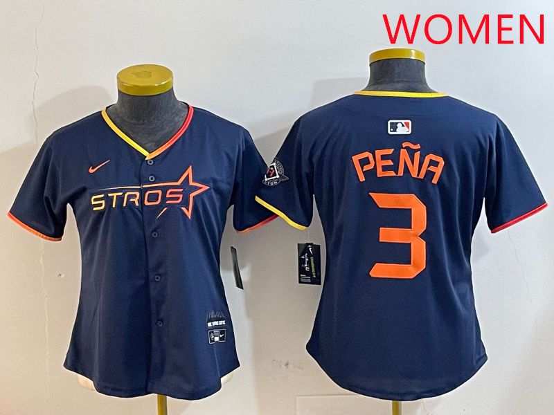 Women Houston Astros #3 Pena Drak Blue Three generations Joint Name 2025 Nike MLB Jersey style 410